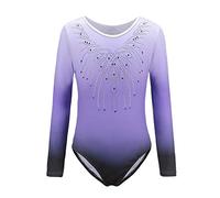 Sinoem Leotardos Gimnásticos para Niñas Manga Larga Maillot de Gimnasia Colorido Gimnasia Leotard para Niñas 5-12Años (5-6 Años, Morado - Manga Larga)