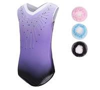 Sinoem Leotardos Gimnásticos para Niñas Manga Larga Maillot de Gimnasia Colorido Gimnasia Leotard para Niñas 5-12Años (5-6 Años, Morado - Manga Corta)