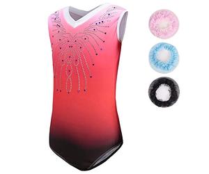 Sinoem Leotardos Gimnásticos para Niñas Manga Larga Maillot de Gimnasia Colorido Gimnasia Leotard para Niñas 5-12Años (7-8 Años, rojo-manga corta)