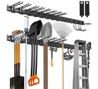 Sinoer - Organizador de herramientas para pared, organizador de garaje de 80 pulgadas montado en la pared, estante de almacenamiento de herramientas de jardín con 15 ganchos con 2 correas para equipos