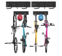 Sinoer Soporte de pared para bicicleta para 4 bicicletas + 2 cascos, gancho de almacenamiento de herramientas ajustable para garaje o casa, colgador vertical de bicicleta (ancho interior: 90 mm), 2