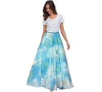 Sinono Falda larga de gasa floral para mujer, Verde claro, X-Large