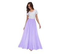 Sinono Falda Larga Retro de Gasa para Mujer, Falda Larga hasta el Tobillo - Morado - Medium