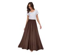 Sinono Maxifalda para mujer, gasa, retro, hasta los tobillos, Marrón, Large