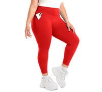 SINOPHANT Leggings para Mujer, Cintura Alta, opacos, Rojos, Tallas Grandes, con Bolsillos, para Mujer Rojo 3XL