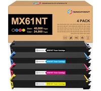 SINOPRINT Cartucho de tóner compatible con MX-61NT 61NTBA 61NTCA 61NTMA 61NTYA para impresora Sharp MX-2651 MX-3051 MX-3071 MX-3551 MX-3571 MX-4051 MX-4071 (paquete de 4 unidades, negro, cian, magenta