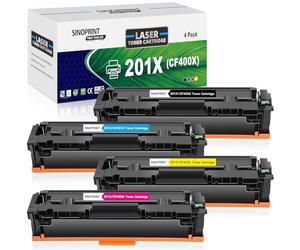 SINOPRINT Pack de 4 cartuchos de tóner 201X CF400X con chip compatible para HP 201X 201A CF400A para HP M277dw Toner Color Laserjet pro MFP M277n M252dw M274n M252n M277c6 M277 M252 M274 CF400A CF400A