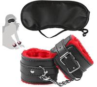 Sinorichh Juego de Esposas de Cuero de Peluche Negro Ajustable - Accesorios de Fiesta