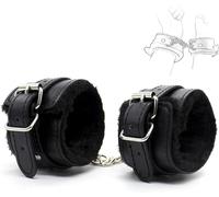 Sinorichh Kit de cuero negro con forros de peluche ajustables, elásticos y cómodos - regalo para parejas esposadas