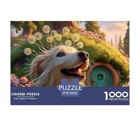 Sinoshow_24085_a_Happy_White_Dog_with_Long_Fur_and_Dandelions_o_8960072e-d202-42d2-a4aa-9ea9832e12fd_3 1000 Piezas Rompecabezas Difícil, Desafiante, Casi Imposible Rompecabezas, Juguetes Educativos Ú