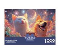 Sinoshow_24085_a_White_Cat_and_Dog_Smiling_Faces_Colorful_backg_823a01e1-6c2a-4ad3-bbdb-706d6b52b7f0_2 1000 Piezas Rompecabezas Difícil, Desafiante, Casi Imposible Rompecabezas, Juguetes Educativos Ú