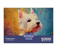 Sinoshow_24085_Oil_Painting_of_a_White_Westie_Dog_with_a_Blue_b_124e6491-98f2-4404-9fdd-1af67ae170cb_1 1000 Piezas Rompecabezas Divertido Y Estimulante Rompecabezas, Juego Familiar Anti-Estrés, Regal