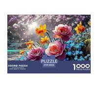 Sinoshow_24085_Pink_Roses_Yellow_Daffodils_and_Blue_Forget-me-n_b443445c-6c73-4bba-b91a-548ed5f55e7e_1 1000 Piezas Rompecabezas Difícil, Desafiante, Casi Imposible Juego De Rompecabezas, Juego Famili