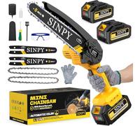 SINPY Mini motosierra a batería para poda, 2 x 4000 mAh, 880 W, sierra eléctrica con bomba de aceite y bloqueo de seguridad, motosierra eléctrica portátil para el corte de la madera y jardines