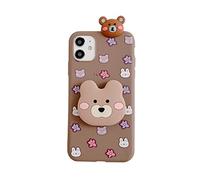 SINQERISHT Funda para Apple iPhone 12 Mini, divertida, dulce conejo y oso, diseño de silicona, con dibujos animados en 3D, interesante soporte, resistente a los golpes (oso)