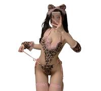 SINROYEE Conjunto de lencería sexy de anime para mujer, body peludo y disfraz exótico, traje de rol kawaii para Halloween y boudoir (4)