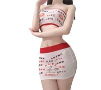 SINROYEE Lencería sexy para mujer, bikini de anime japonés, Lolita Kawaii, conjunto de brasier y bragas para mujer (rojo # 5)