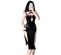 SINROYEE Lencería sexy para mujer, cosplay, Halloween, punk, gótico, bruja, demonio, espalda descubierta, vestido cheongsam chino para mujer (negro #6)