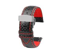 SinSed Correa De Cuero Para Reloj De Fibra De Carbono, 18Mm, 20Mm, 21Mm, 22Mm, 23Mm, 24Mm, Para Hombres Y Mujeres, Plegamiento de plata rojo, 20mm