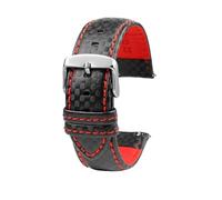 SinSed Correa De Cuero Para Reloj De Fibra De Carbono, 18Mm, 20Mm, 21Mm, 22Mm, 23Mm, 24Mm, Para Hombres Y Mujeres, Pasador de plata rojo, 18mm