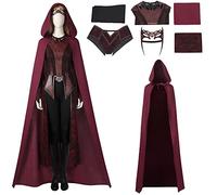 SINSEN Disfraz de bruja escarlata para mujer, Wanda Maximoff, traje de cosplay, sudadera con capucha, chaqueta, pantalones, tocado, fiesta de Halloween, conjunto completo (XXL)