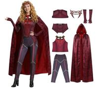 SINSEN Disfraz de Wanda Maximoff para mujer, disfraz de bruja escarlata, traje de cosplay, traje de capa para Halloween y fiesta, talla XS