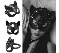 SINSEN Máscara de piel de gato para mujer, máscara sexy de media cara, cosplay, accesorios de disfraz de Halloween, fiesta de máscaras, Mardi Gras, carnaval, accesorios (negro)