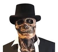 SINSEN The Latest Skeleton Biochemical Mask Black Hat Scary Skull Mask Creepy Full Head Mask Moving Jaw Halloween Cosplay Props for Adults