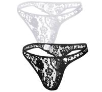 Sintege 2 Piezas Ropas Interiores Tangas de Encaje de Malla de Hilo Bajo para Hombre Bragas de Bikini(Encaje,XXL)