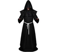 Sintege Disfraz Monje Mardi Gras Túnica de Monje Medieval Bata de Sacerdote Renacimiento Adulto Disfraz Mago (Negro, XL)