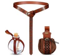 Sintege Set de Traje de Nigromante de Halloween 250 ml Botella de Poción Mágica con Hebilla de Cinturón Riñonera Medieval Cinturón Medieval Accesorio para Disfraz Bruja Pirata Vikingo (Marrón)