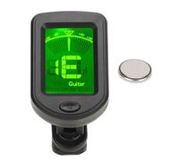 Sintonizador electrónico digital de alta precisión con abrazadera multifuncional, compatible con guitarra, ukelele y violín, pantalla LCD clara y modo croma, diseño compacto con tapa inferior dorada