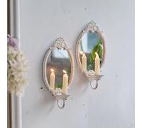 Sintosin Blanco Juego de 2 Portavelas de Pared Vintage con Espejo, Rústico Portavelas Decoracion para Pared, Antiguo Candelabros para Velas para Sala de Estar, Comedor y Dormitorio