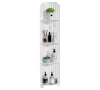 Sinuyi Armario de baño 4 niveles, estante de esquina blanco, unidad de estantería estrecha independiente con diseño hueco, 120 cm gabinete de almacenamiento de suelo ahorro de espacio para inodoro