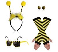 Sinwind Disfraz Abeja Accesorios, 6 Piezas Accesorios de Disfraces de Abeja, Disfraz De Abeja Para Niña con Abeja Diadema, Gafas De Abeja, Abeja Rayas Guantes Largos (Abeja)