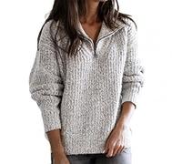 Sinyales Suéter De Mujer - Moda Mujer Suéter Cremallera Color Sólido Tejido Jersey De Gran Tamaño Lady Sweater para Mujeres De Otoño Jerseys Casual Ropa De Mujer, Gris Claro, M