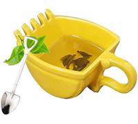 Sinye Abs Excavator Bucket Model Design Taza de café Novedad Taza de bebida Taza, Tazas de café con pala Cuchara Funny Digger Cake Recipiente Taza de té (Amarillo)