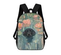 sinyumoney 17inch Black Labrador in Lotus Pond Mochila Escolar Infantil Con Estampado 3D, Mochila Escolar Informal Para Niños De Primaria Y Secundaria