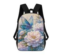 sinyumoney 17inch Blue Butterfly on Peonies Mochila Escolar Infantil Con Estampado 3D, Mochila Escolar Informal Para Niños De Primaria Y Secundaria