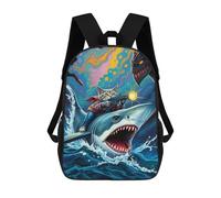 sinyumoney 17inch Cat with Guns Riding Shark Mochila Escolar Infantil Con Estampado 3D, Mochila Escolar Informal Para Niños De Primaria Y Secundaria