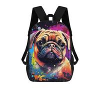 sinyumoney 17inch Colorful Pug Art Print-21 Mochila Escolar Infantil Con Estampado 3D, Mochila Escolar Informal Para Niños De Primaria Y Secundaria