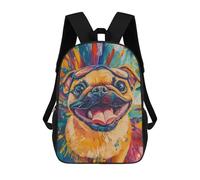 sinyumoney 17inch Colorful Pug Art Print-6 Mochila Escolar Infantil Con Estampado 3D, Mochila Escolar Informal Para Niños De Primaria Y Secundaria