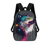 sinyumoney 17inch Colorful Wolf Art Print-27 Mochila Escolar Infantil Con Estampado 3D, Mochila Escolar Informal Para Niños De Primaria Y Secundaria