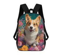 sinyumoney 17inch Corgi in Flower Field Mochila Escolar Infantil Con Estampado 3D, Mochila Escolar Informal Para Niños De Primaria Y Secundaria