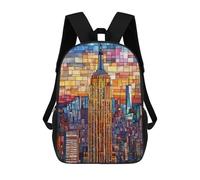 sinyumoney 17inch Empire State Building Stained Glass-3 Mochila Escolar Infantil Con Estampado 3D, Mochila Escolar Informal Para Niños De Primaria Y Secundaria