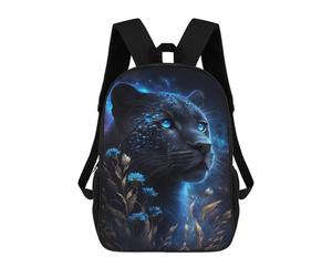 sinyumoney 17inch Enchanted Panther with Blue Flowers Mochila Escolar Infantil Con Estampado 3D, Mochila Escolar Informal Para Niños De Primaria Y Secundaria