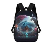 sinyumoney 17inch Fantasy Asian Landscape with Temple Mochila Escolar Infantil Con Estampado 3D, Mochila Escolar Informal Para Niños De Primaria Y Secundaria