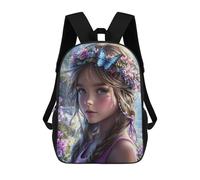 sinyumoney 17inch Fantasy Flower Crown with Butterfly Mochila Escolar Infantil Con Estampado 3D, Mochila Escolar Informal Para Niños De Primaria Y Secundaria