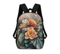 sinyumoney 17inch Floral Cat Garden Art Print Mochila Escolar Infantil Con Estampado 3D, Mochila Escolar Informal Para Niños De Primaria Y Secundaria