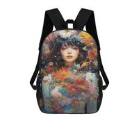 sinyumoney 17inch Floral Fantasy Portrait-1 Mochila Escolar Infantil Con Estampado 3D, Mochila Escolar Informal Para Niños De Primaria Y Secundaria